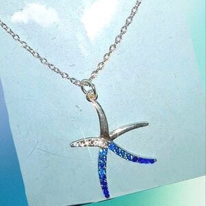 Blue Crystal Starfish Pendant Necklace